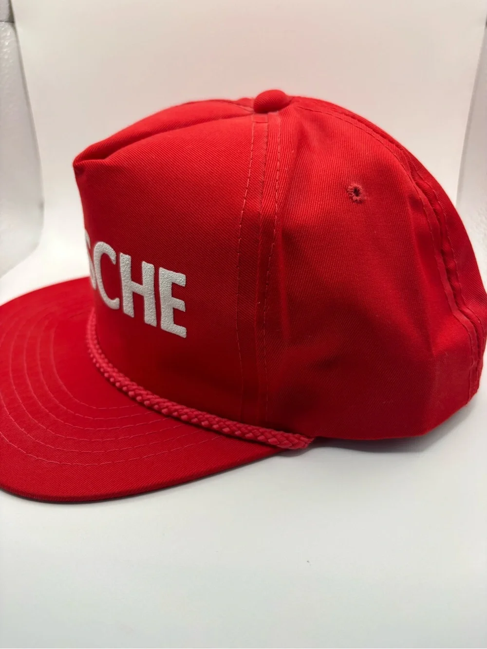 Vintage Porsche Youngan Red Rope Snapback Hat Spellout Racing Cap 80s 90s
